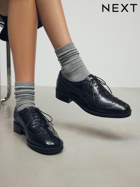 Black Forever Comfort® Slim Leather Formal Brogue Lace Up Shoes (B45035) | £55
