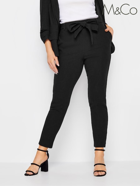 M&Co Black Tie Waist Linen Trousers (B45049) | £37