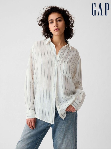 Gap White 100% Linen Long Sleeve Oversized Shirt (B45323) | £13
