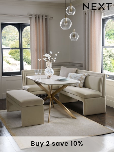 Soft Velvet Pebble 6 Seater Evie Dining Table and Corner Bench Set (B45360) | £1,750
