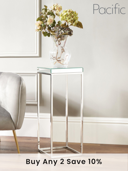 Pacific Mirrored Glass and Silver Square Side Table (B45620) | £230