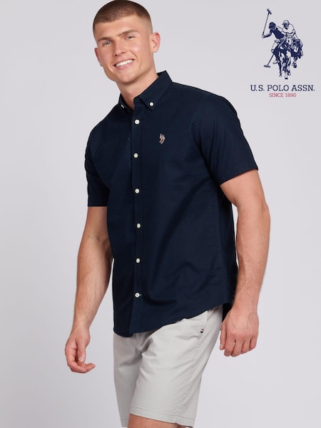 U.S. Polo Assn. Blue Mens Short Sleeve Oxford 100% Cotton Shirt (B45685) | £60