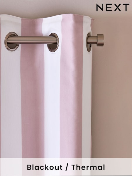 Pink/White Stripe Blackout Thermal Eyelet Curtains (B45910) | £50 - £110