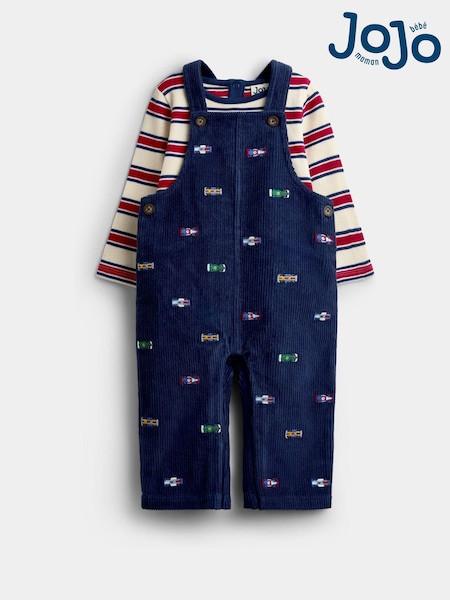 Navy Blue Race Car - Jojo Maman Bébé Embroidered Dungaree & Bodysuit Set