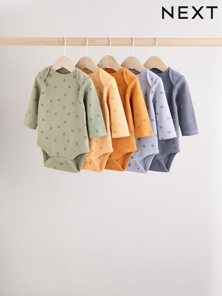 Autumn Star And Stripe Baby Bodysuits 5 Pack (B46232) | £9 - £10