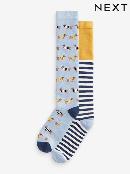 Navy/Ochre Sausage Dogs Welly Socks 2 Pack (B46412) | £12