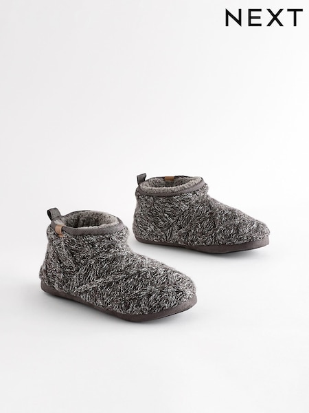Charcoal Grey Knitted Boot Slippers (B46513) | £25