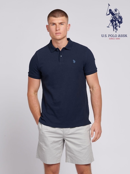 U.S. Polo Assn. Blue Mens Regular Fit 100% Cotton Texture Terry Polo Shirt (B46698) | £60