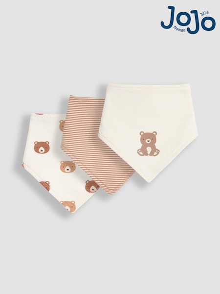 JoJo Maman Bébé Cream Bear 3-Pack Baby Dribble Bibs (B46878) | £12
