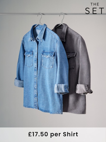 The Set Mid Blue/Washed Black 2 Pack Denim Shirts (B46923) | £35