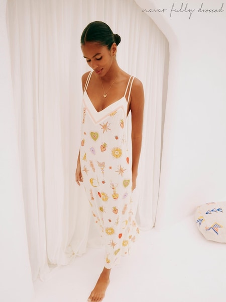 Never Fully Dressed Cream Mystic Midi Printed Slip (B46990) | £39