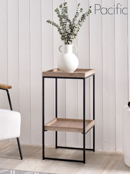 Pacific Natural Wood Veneer and Black Metal Side Table (B47166) | £135