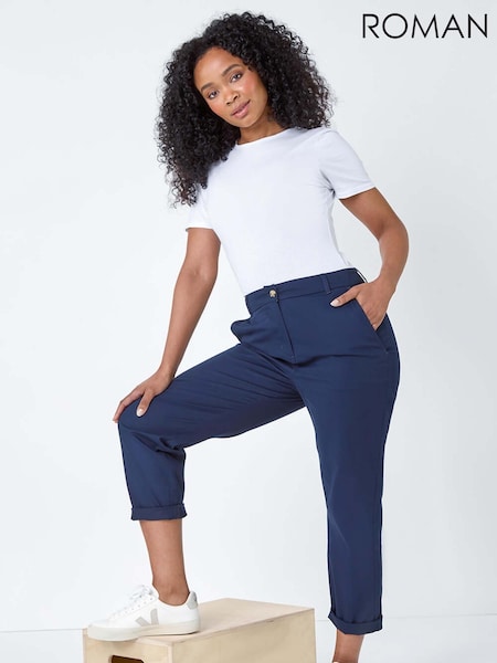 Roman Blue Cotton Blend Stretch Chino Trousers (B47482) | £32