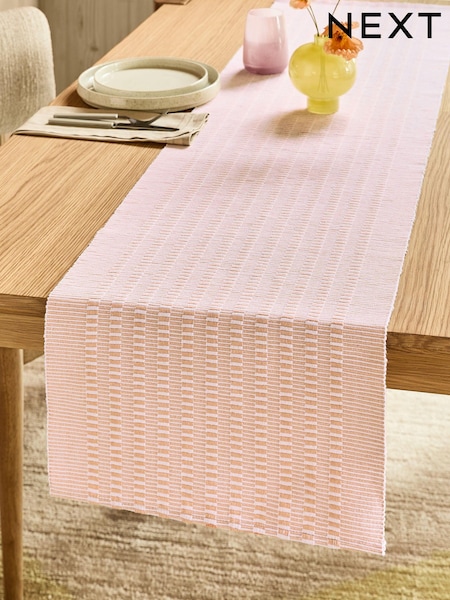 White/Coral Renew Corded 100% Cotton Dining Table Runner (B47616) | £20 - £22
