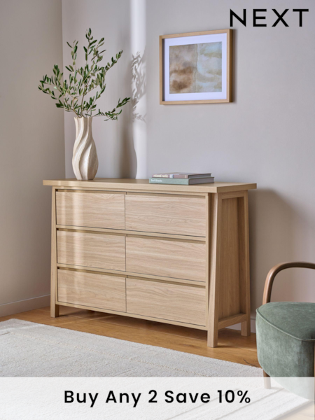 Light Natural Oti Oak Effect 6 Drawer Chest of Drawers (B47838) | £450