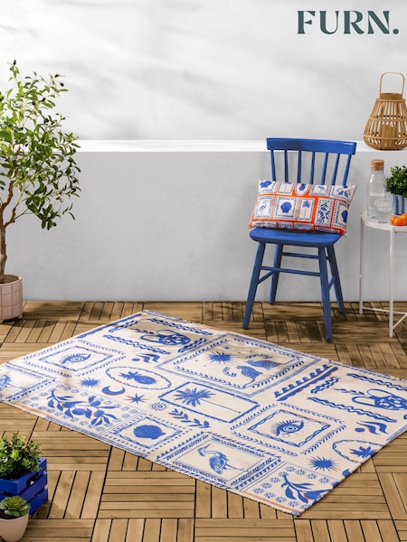 Furn Blue Frieze Abstract Outdoor/Indoor Washable Rug (B47850) | £48