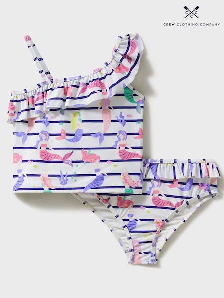 Crew Clothing White Mermaid Stripe Print Frill Tankini (B47924) | £20 - £22