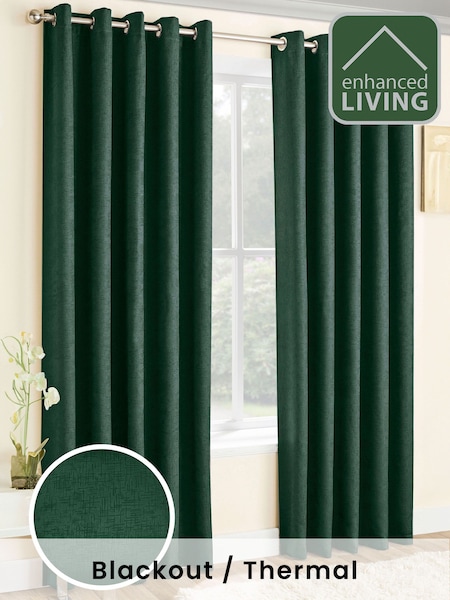 Enhanced Living Green Vogue Ready Made Thermal Blackout Eyelet Curtains (B48243) | £38 - £75