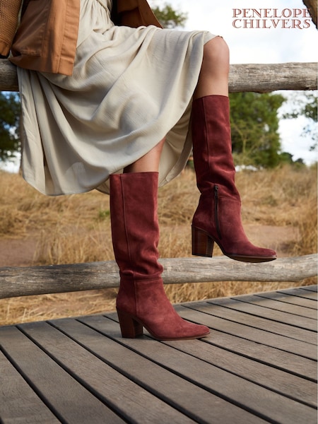 Penelope Chilvers Navette Slouch Suede Rust Brown Boots (B48464) | £369