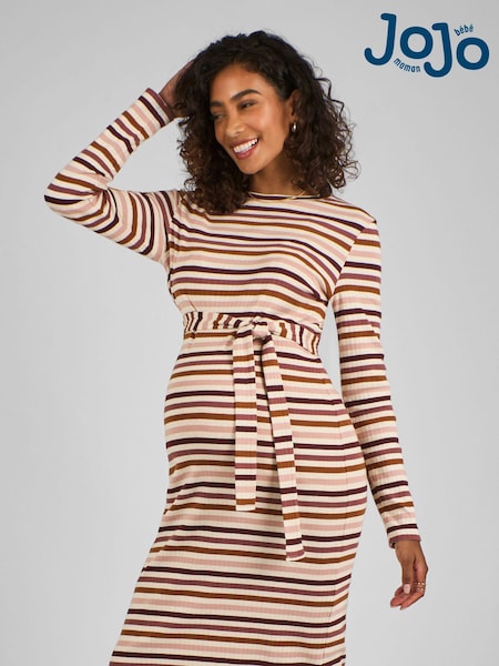 JoJo Maman Bébé Oatmeal Stripe Ribbed Jersey Maternity Dress (B48785) | £36