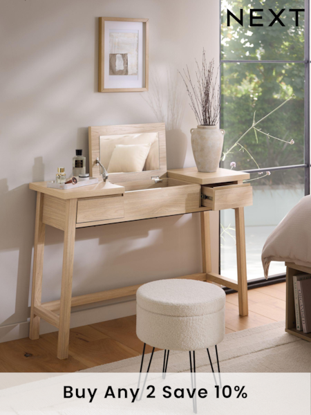 Light Natural Oti Oak Effect Mirror Console Dressing Table (B49022) | £275