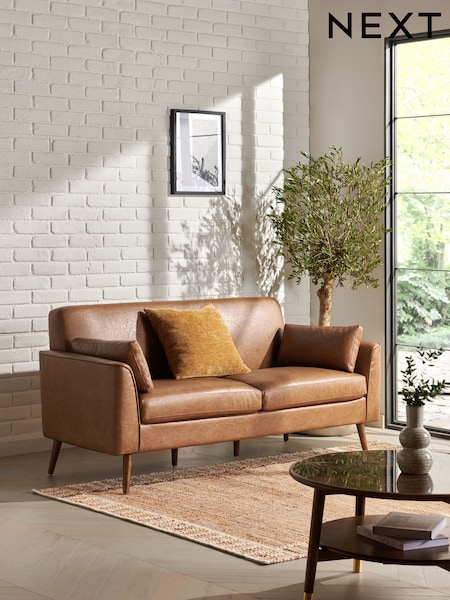 Vintaged Faux Leather Light Brown Mila Compact 3 Seater Sofa (B49076) | £550