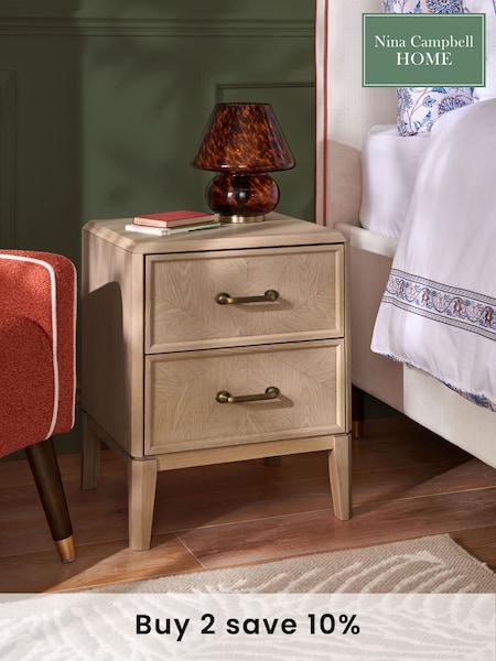 Nina Campbell Light Brown Tedworth 2 Drawer Bedside (B49113) | £379