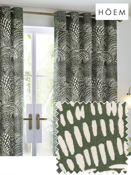HÖEM Olive Nola Abstract Geometric Eyelet 100% Cotton Curtains (B49390) | £30 - £74
