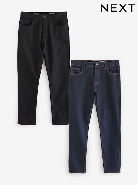 Blue Indigo Rinse/Black Solid 2 Pack Slim Fit Classic Stretch Jeans (B49478) | £50