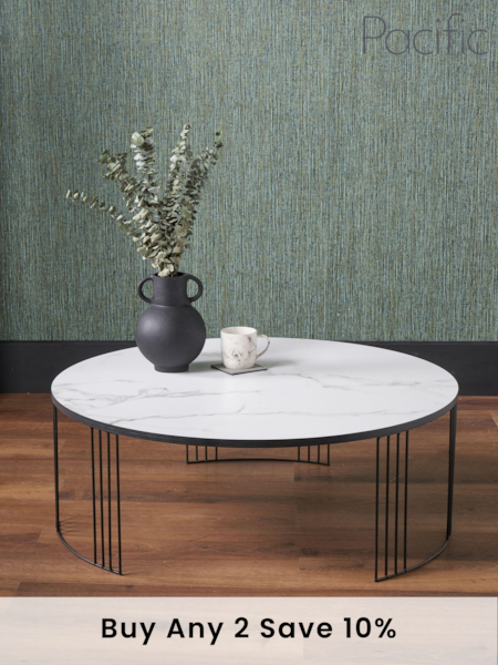 Pacific White and Black Marble Veneer Round Coffee Table (B49821) | £180