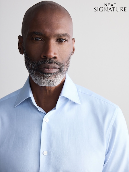 Light Blue Slim Fit Signature 100% Cotton Canclini Textured Shirt (B50295) | £60