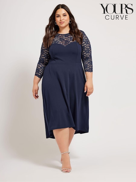 Yours Curve Blue Lace Sweetheart Dress (B50633) | £47
