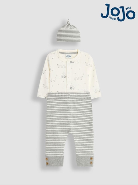 JoJo Maman Bébé Marl Grey Duck And Tractor Baby 3-Piece Bodysuit & Legging Set (B50729) | £28