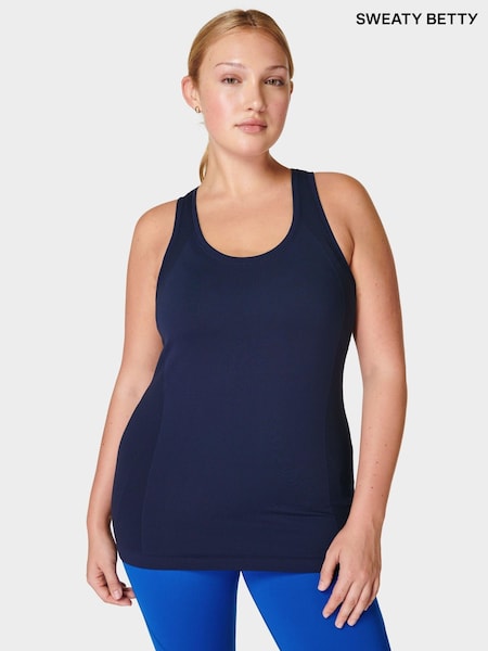 Sweaty Betty Navy Blue Athlete Seamless Workout Tank Top (B50758) | £40