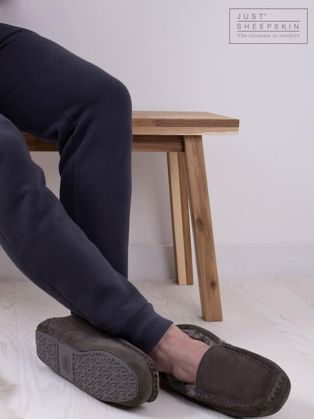 Just Sheepskin Grey Mens Harry Slippers (B50851) | £80