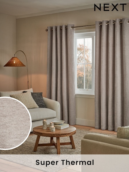 Natural Soft Touch Chenille Super Thermal Eyelet Curtains (B51079) | £80 - £230