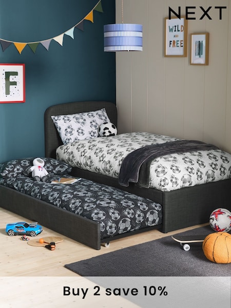 Simple Contemporary Charcoal Grey Kids Matson Trundle Upholstered Bed (B51234) | £450