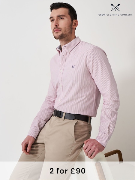 Crew Clothing Red Slim Fit Stripe 100% Cotton Oxford Shirt (B51247) | £59