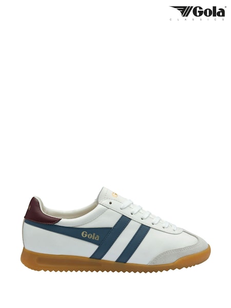 Gola White/Moonlight/Burgundy Mens Torpedo Leather Lace-Up Trainers (B51410) | £90