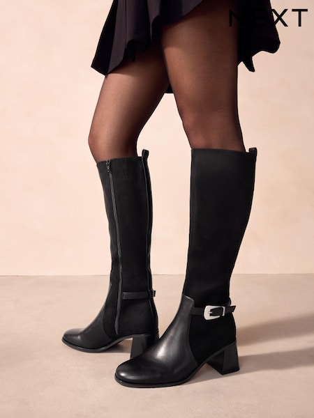 Black Forever Comfort® Buckle Detail Knee High Boots (B51527) | £65