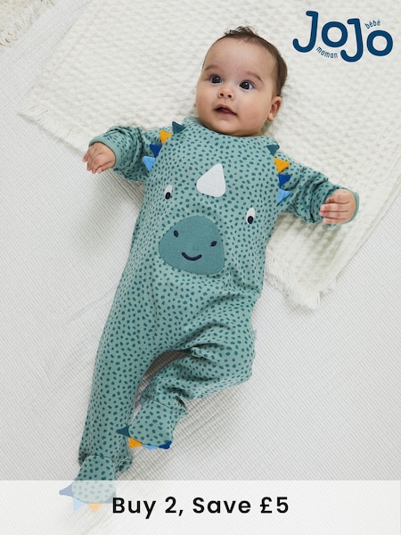 JoJo Maman Bébé Duck Egg Dino Applique Sleepsuit (B51665) | £21