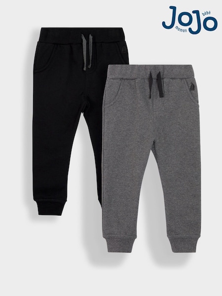 JoJo Maman Bébé Black & Grey 100% Cotton Joggers 2 Pack (B51898) | £21