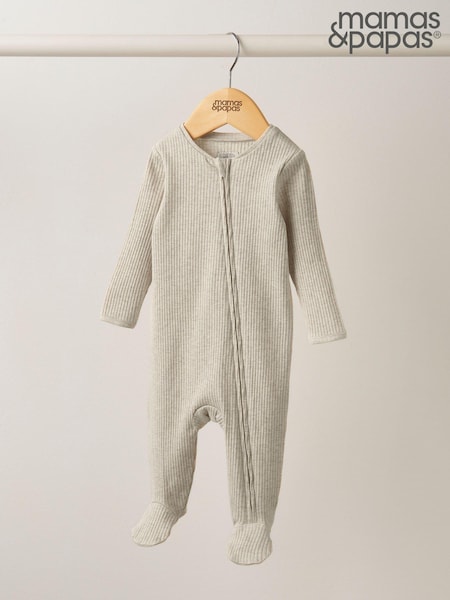 Mamas & Papas Rib Oatmeal Zip Natural Sleepsuit (B52139) | £16