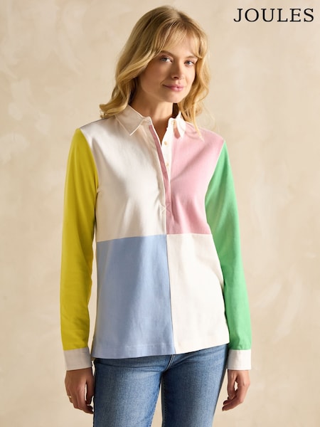 Joules Falmouth White Pastel Hotch Potch Collared Rugby Shirt (B52300) | £60