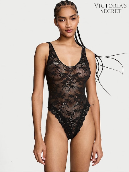 Victoria's Secret Black Lace Scoop Bodysuit (B52641) | £49