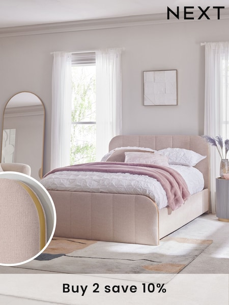 Tweedy Plain Blush Pink Mia Upholstered Ottoman Storage Bed Frame (B52805) | £715 - £815