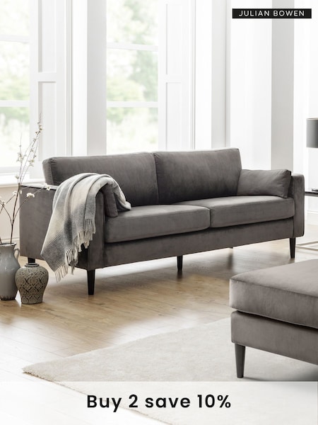 Julian Bowen Grey Velvet Hayward Grand 3 Seater Sofa (B52940) | £625