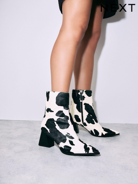 Animal Cow Print Leather Forever Comfort® Block Heeled Ankle Boots (B53009) | £80