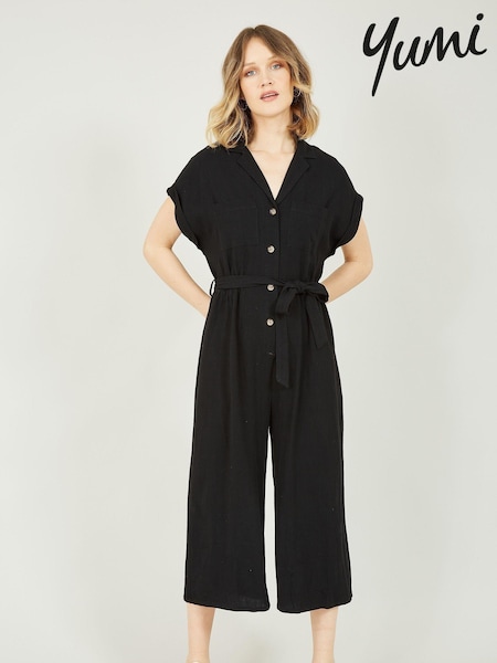 Yumi Black Button up Jumpsuit (B53139) | £55