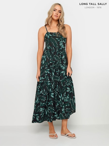 Long Tall Sally Dark Green Tropical Print Strappy Midaxi Dress (B53154) | £34
